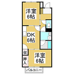 アンジュ・ド・シャレ 2階2DKの間取り