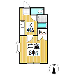 サニーハイツ稲田 1Kの間取図画像