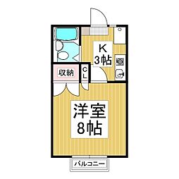 プリンスハイツC 1Kの間取図画像