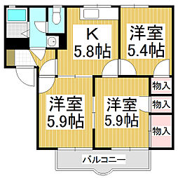 メゾンエクレールB 3Kの間取図画像