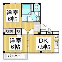 ガーデンタウン北長野A 2DKの間取図画像
