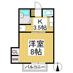 グリーンハイツY・M 1Kの間取図画像