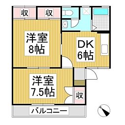 シャン・ド井原 2DKの間取図画像