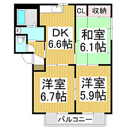 ファミーユいずもA 3DKの間取図画像