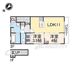 アマネクイースト 2階2LDKの間取り