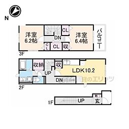 ラビットレジデンス 2階2LDKの間取り