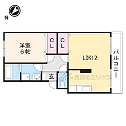 グランベールJIN 2階1LDKの間取り