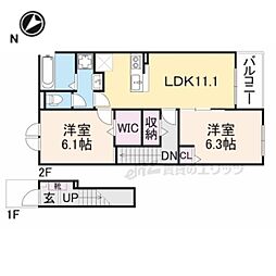 近江鉄道近江本線 ひこね芹川駅 徒歩23分の賃貸アパート 2階2LDKの間取り