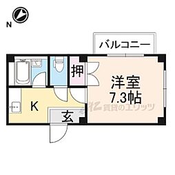 佃コーポII 2階1Kの間取り