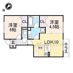 アムールさわ 1階2LDKの間取り
