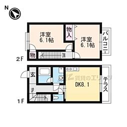 JR湖西線 唐崎駅 徒歩13分の賃貸アパート 1階2DKの間取り