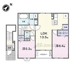 近江鉄道近江本線 八日市駅 徒歩30分の賃貸アパート 2階2LDKの間取り