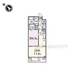 リ：ルーム東近江 2階1LDKの間取り