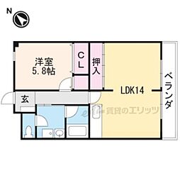 JR草津線 貴生川駅 徒歩6分の賃貸マンション 2階1LDKの間取り