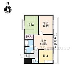 JR湖西線 大津京駅 徒歩7分の賃貸マンション 2階3DKの間取り