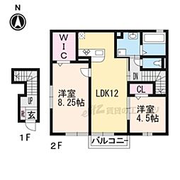 カーサヴェルデ 2階2LDKの間取り