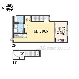 JR湖西線 比叡山坂本駅 徒歩24分の賃貸アパート 2階1LDKの間取り