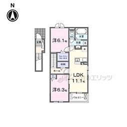 グランドハイツII 2階2LDKの間取り