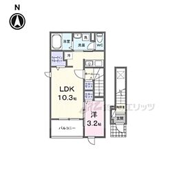 上月ハイツ 2階1LDKの間取り