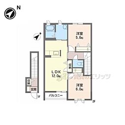 シャトーサイド 2階2LDKの間取り