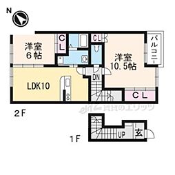 リクデロワC 2LDKの間取図画像