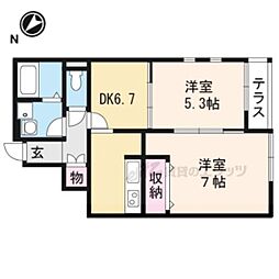 レオパレスクレイノREST清知 2DKの間取図画像