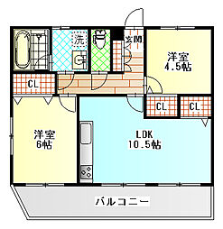 ロッキーホーム成田 3階2LDKの間取り