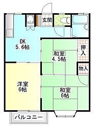 エトワール　エン 2階3DKの間取り