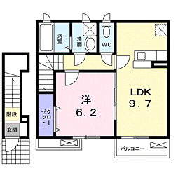 ソレアード 2階1LDKの間取り