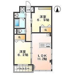 アンノーム 2LDKの間取図画像