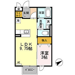 スリーエイト扇 1LDKの間取図画像