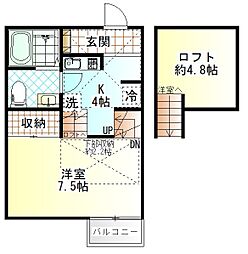 グランリュクス 1Kの間取図画像