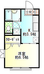 フローラ本多 1Kの間取図画像