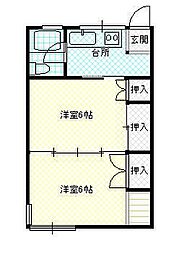 あこやコーポラスB 2DKの間取図画像