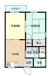 エスポワール南原D棟 2DKの間取図画像