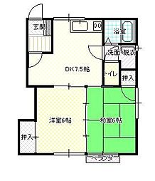 双葉栴壇荘D 2DKの間取図画像