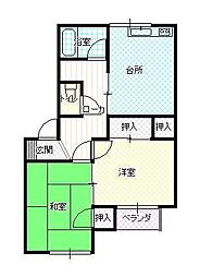 モーツアルト弐番館 2DKの間取図画像