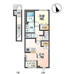 JR奥羽本線 山形駅 バス20分 双月町バス停下車 徒歩5分の賃貸アパート 2階1LDKの間取り