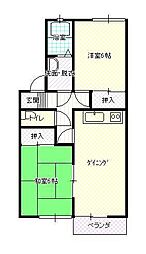 メゾンドソレイユA 2DKの間取図画像