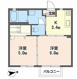 フレッサ南館B 2Kの間取図画像