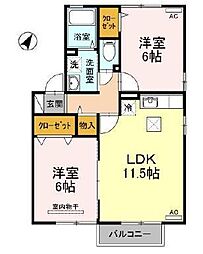 ファミールB棟 2LDKの間取図画像