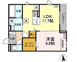 カーサ セレッソ 1LDKの間取図画像