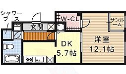 レインボーカーサ内田橋 3階1SDKの間取り