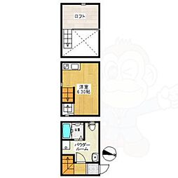 アースクエイク豊2 1階ワンルームの間取り