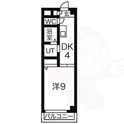 Exceed 4階1DKの間取り