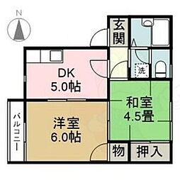 ハーバータウン 2階2DKの間取り