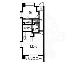サプリーム大田川 1LDKの間取図画像