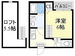 レンガース1 2階1Kの間取り