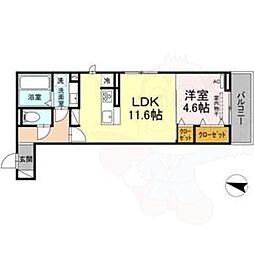 メゾンクレセント2八田 3階1LDKの間取り
