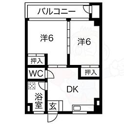 ミヅホビル 5階2DKの間取り